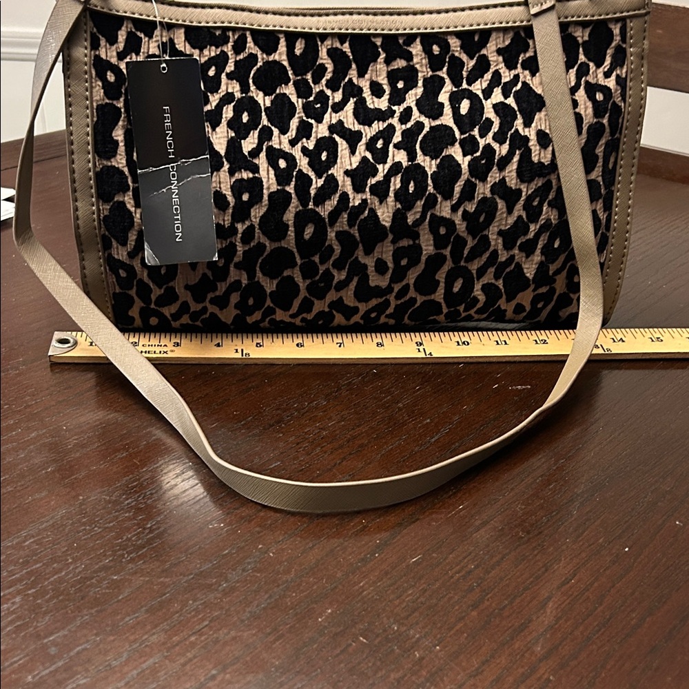 French Connection Animal Print Shoulder Bag with Brown Straps